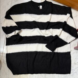 Divided Black and White Striped Sweater
